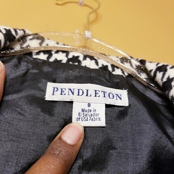 Pendleton | Women's Vintage Wool Houndstooth Print Pea Coat (Size 8) - Picture 2 of 8